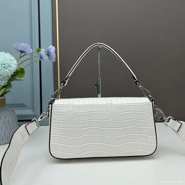 Affordable White Medium In Re-Edition Fendi Crocodile Baguette Bag Leather 0416
